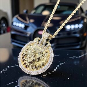 DE ROSSI LION KING LAB DIAMONDS 18K GOLD NEW CHAIN NECKLACE MADE IN ITALY!!